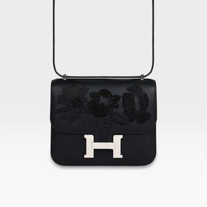 Hermès - Constance 18 - Black Dancing Flowers Embroidered Swift